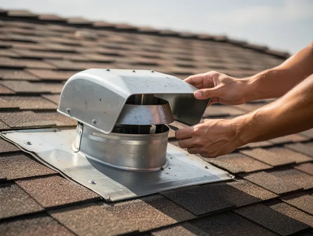 Deltona Dryer Vent Cleaning certified technician safely cleaning a roof-mounted dryer vent in Deltona