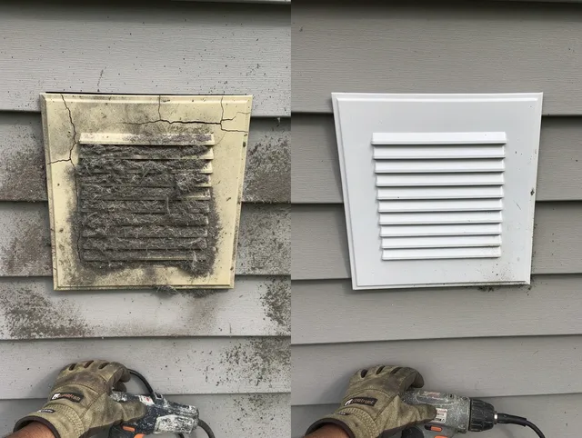Deltona Dryer Vent Cleaning technician installing high-quality dryer vent cover at a residential property in Deltona