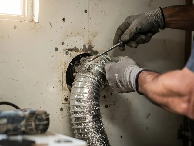 Deltona Dryer Vent Cleaning technician performing precise dryer vent hose installation in Deltona